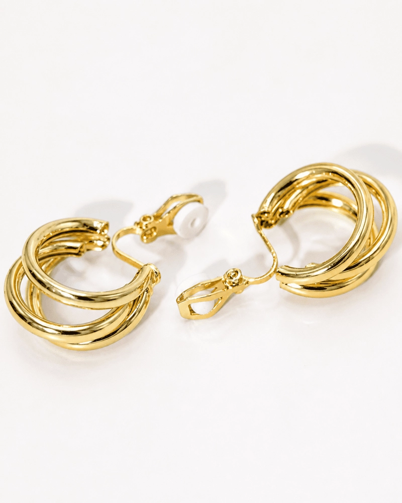 ARGOLLAS SABRINA SIN PERFORACION TRIPLE ARO BAÑADAS EN ORO 14K - 3