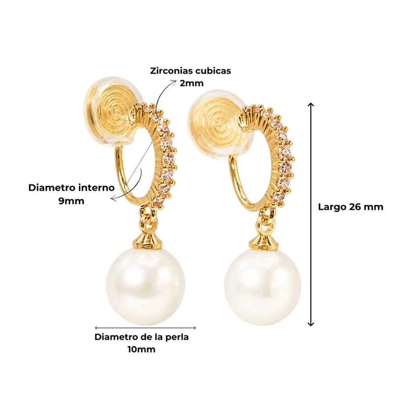 AROS BELLA SIN PERORACION PERLAS ZIRCONIAS BAÑADOS EN ORO 14K - 1