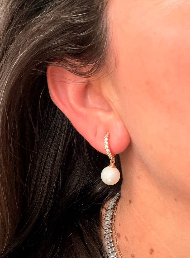 AROS BELLA SIN PERORACION PERLAS ZIRCONIAS BAÑADOS EN ORO 14K - 2
