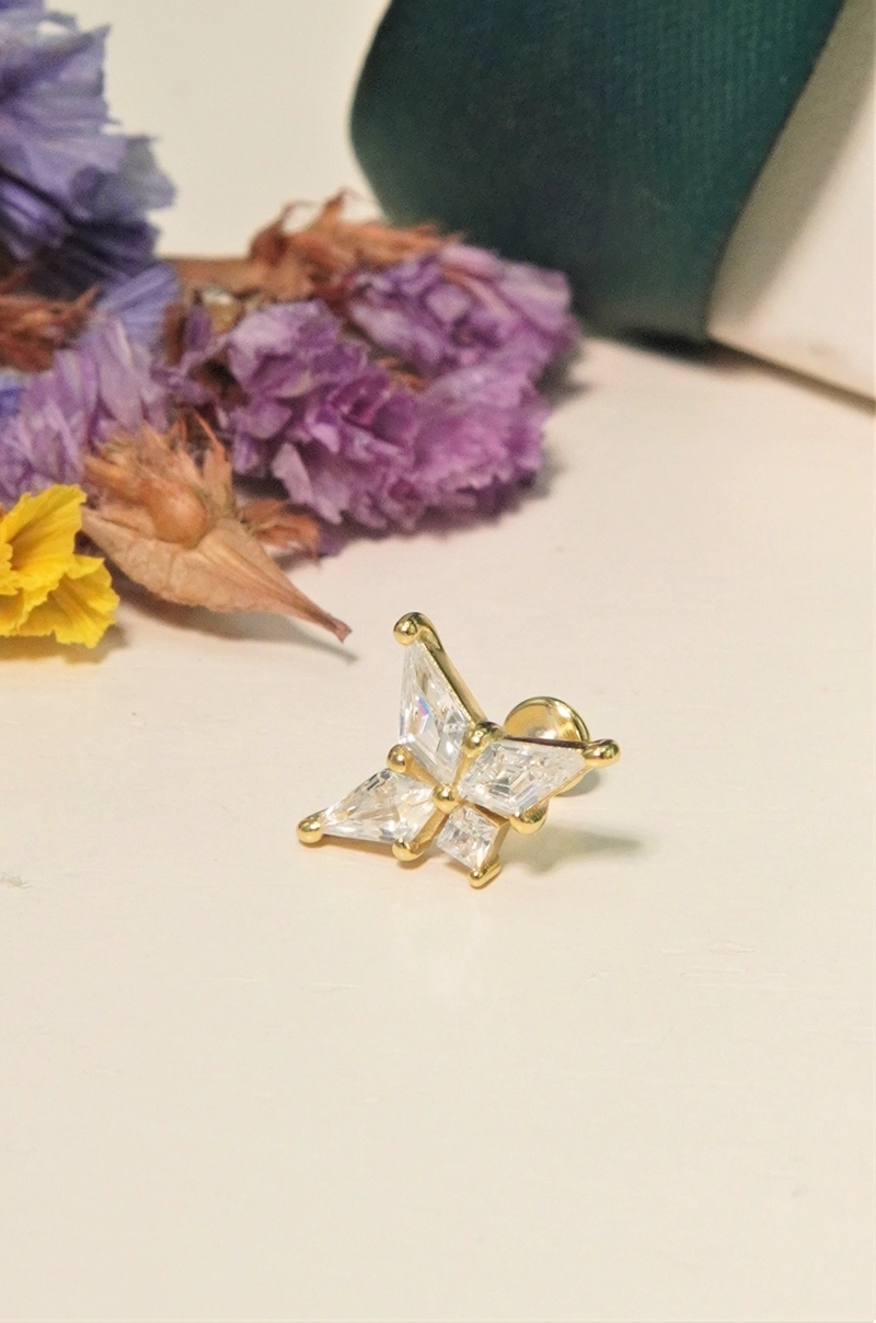 PIERCING LABRET ABBY PLATA 925 6MM 16G BAÑADA EN ORO 18K - 3