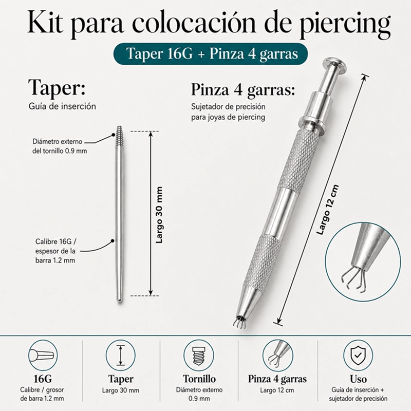 KIT PROFESIONAL JUMA PRO 16G CAMBIA PIERCING GUIA DE INSERCION + PINZA DE PRECISION - 1