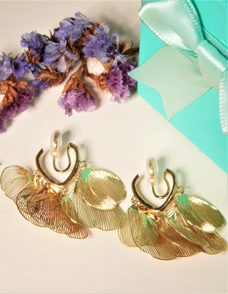 AROS LIBELULA SIN PERFORACION BAÑADOS EN ORO 14K - 3