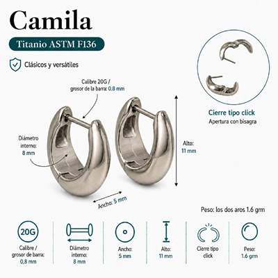 ARGOLLAS CAMILA CHUNKY 20G 8MM TITANIO ASTM F136 - 1