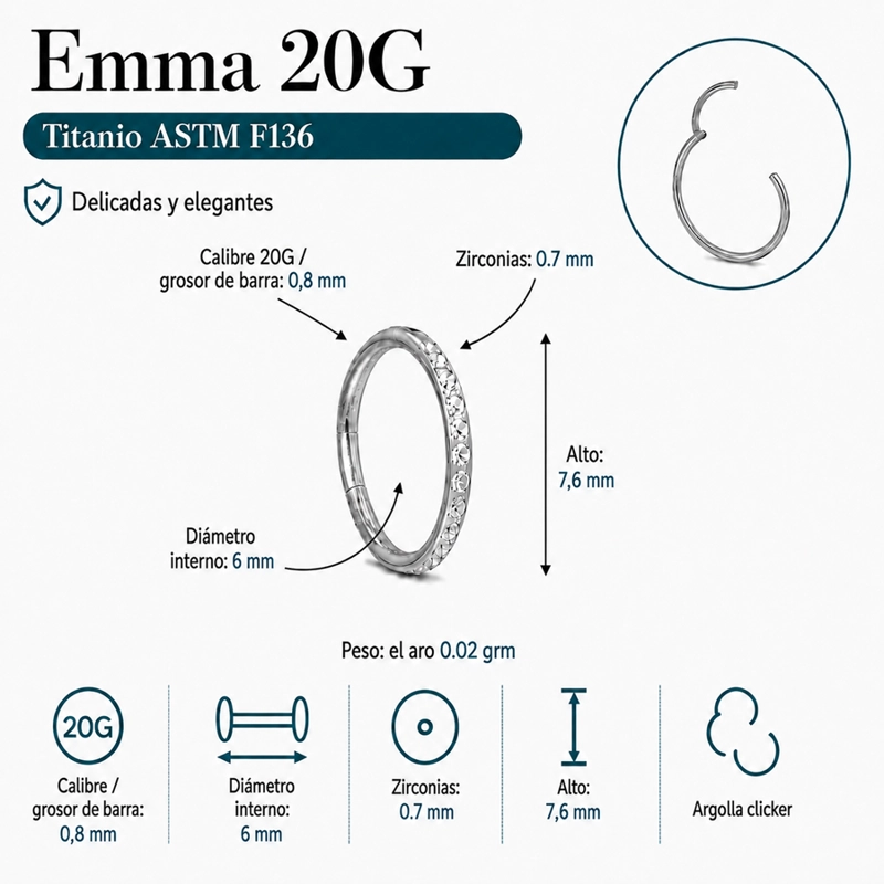 PIERCING ARGOLLA EMMA 20G 6MM TITANIO ASTM 136 - 1
