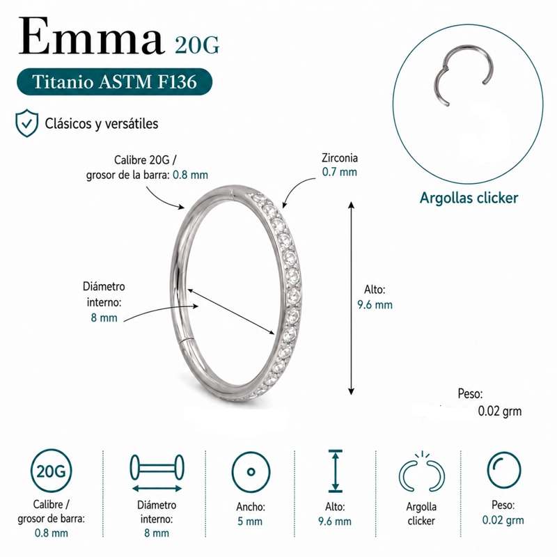 PIERCING ARGOLLA EMMA 20G 8MM TITANIO ASTM 136 - 1
