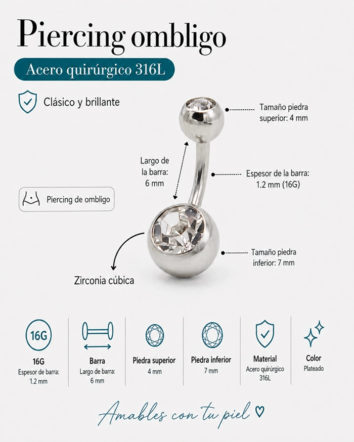 PIERCING OMBLIGO NAVEL 6MM ACERO QUIRURGICO 316L - 1