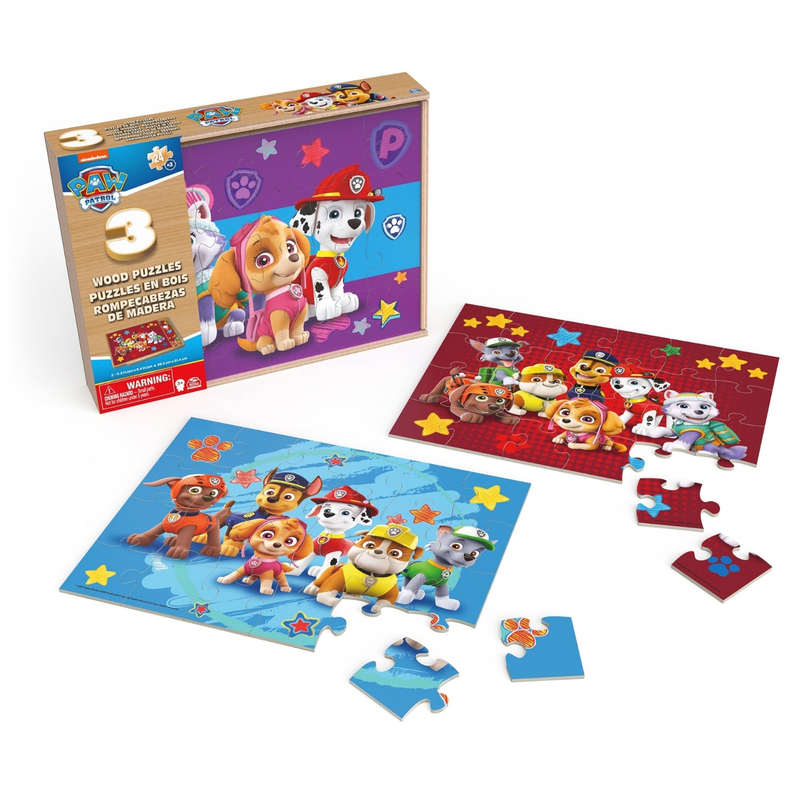 3 PUZZLES DE MADERA PAW PATROL MULTICOLOR 24 PIEZAS - 3