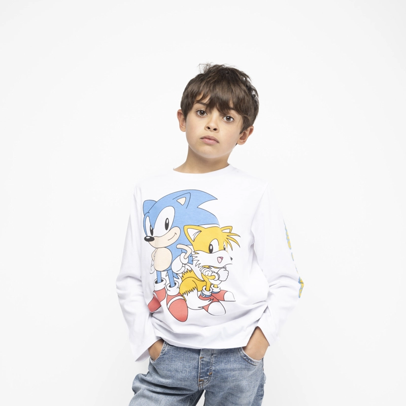 POLERA MANGA LARGA NIÑO SONIC Y TAILS BLANCO SONIC - 1
