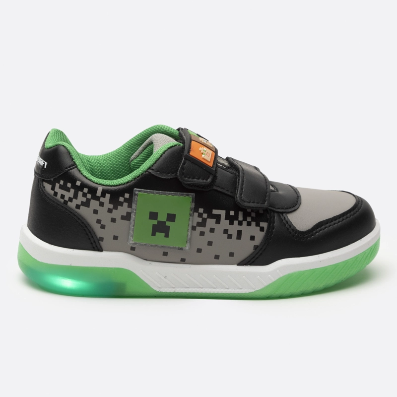 ZAPATILLAS CON LUCES NIÑO CREEPER NEGRO MINECRAFT - 1