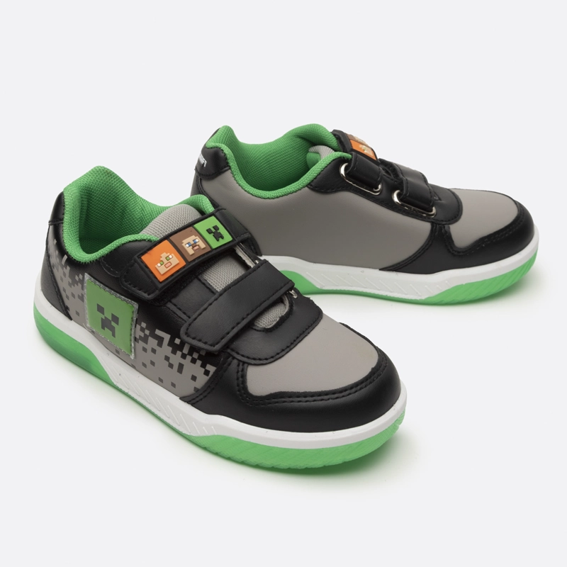 ZAPATILLAS CON LUCES NIÑO CREEPER NEGRO MINECRAFT - 2