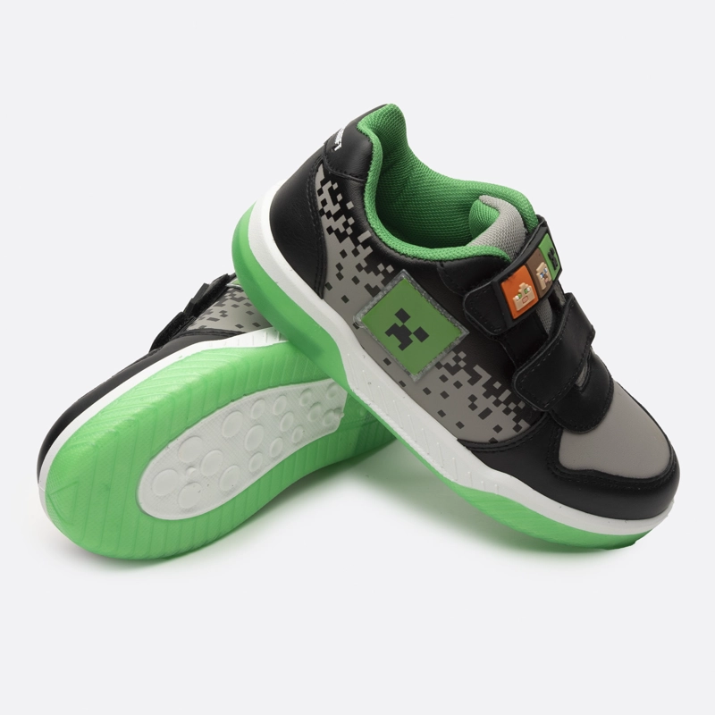 ZAPATILLAS CON LUCES NIÑO CREEPER NEGRO MINECRAFT - 5