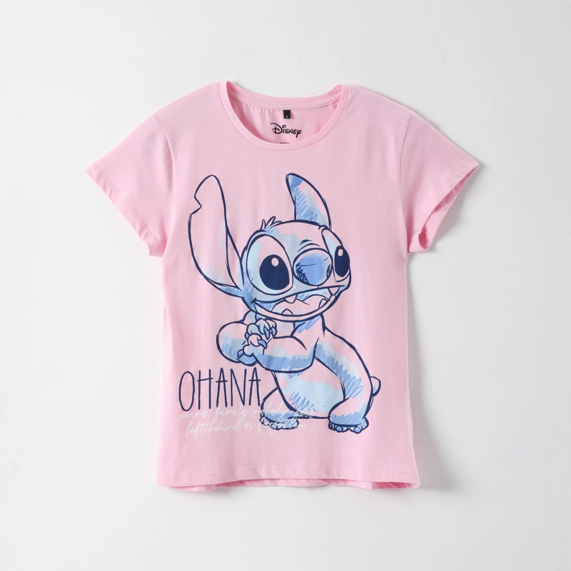 POLERA MANGA CORTA MUJER LILO & STITCH ROSADO DISNEY - 1