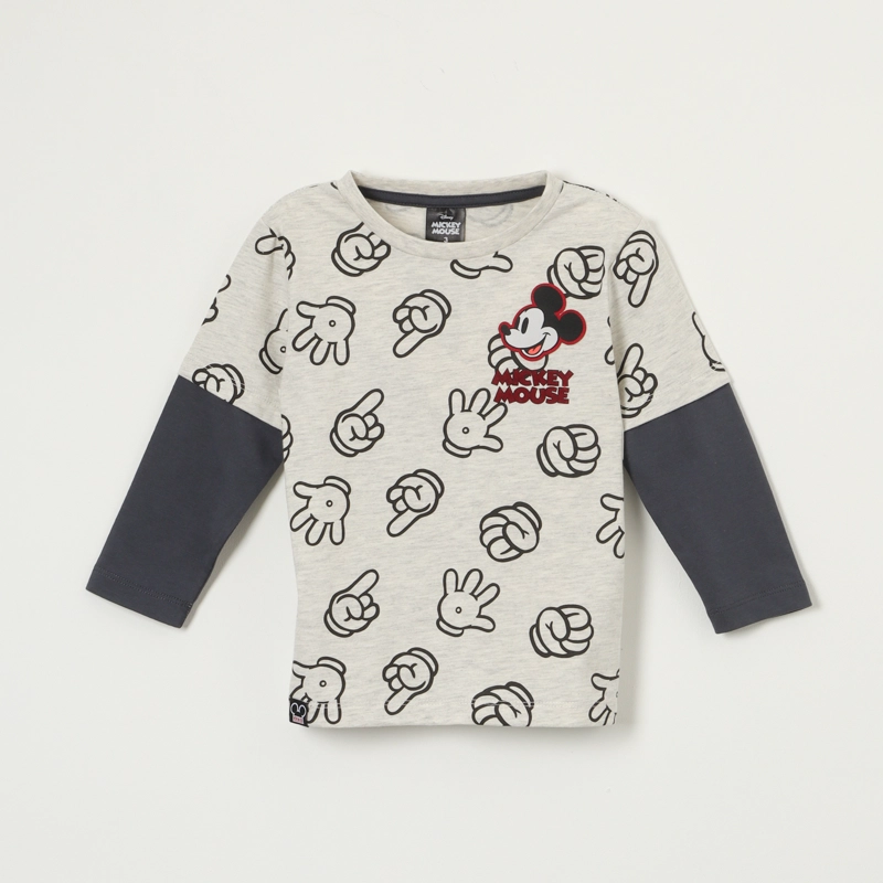 POLERA MANGA LARGA NIÑO DISNEY GRIS MICKEY HANDS - 1