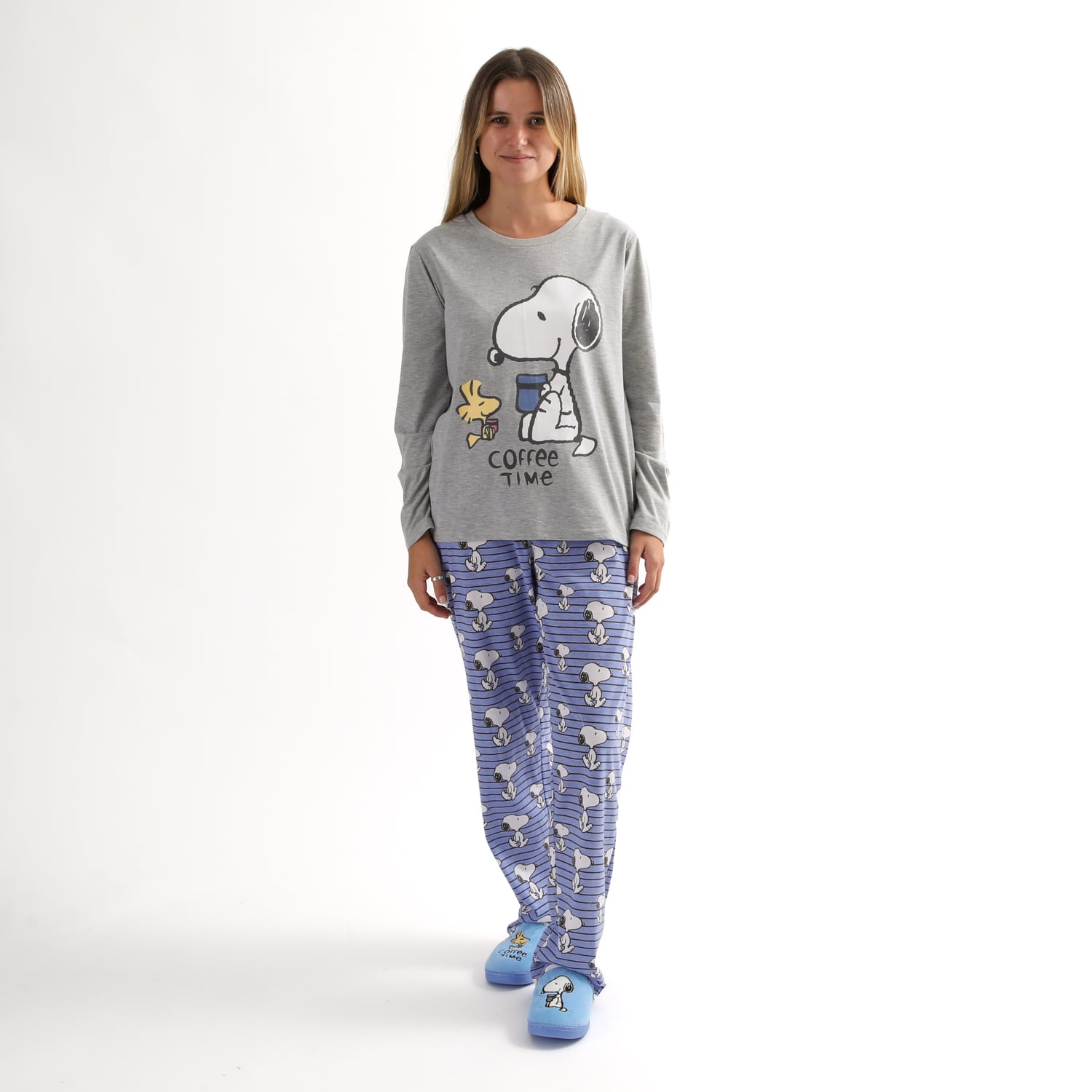 CONJUNTO PIJAMA MUJER COFFEE TIME AZUL SNOOPY - 1