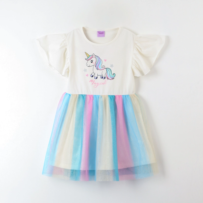 VESTIDO NIÑA TULL ARCOIRIS BLANCO UNICORNIO - 1