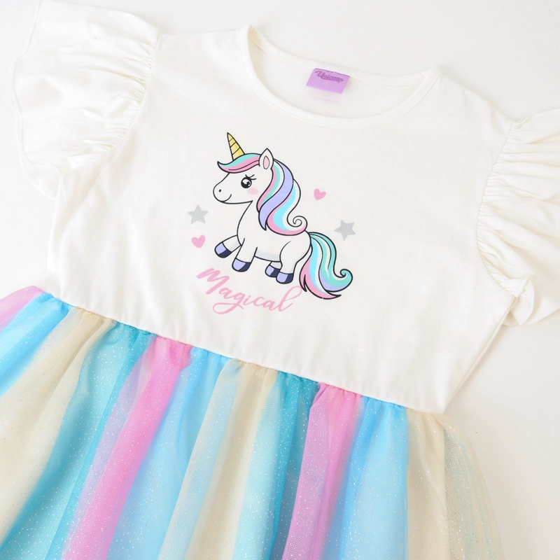 VESTIDO NIÑA TULL ARCOIRIS BLANCO UNICORNIO - 2