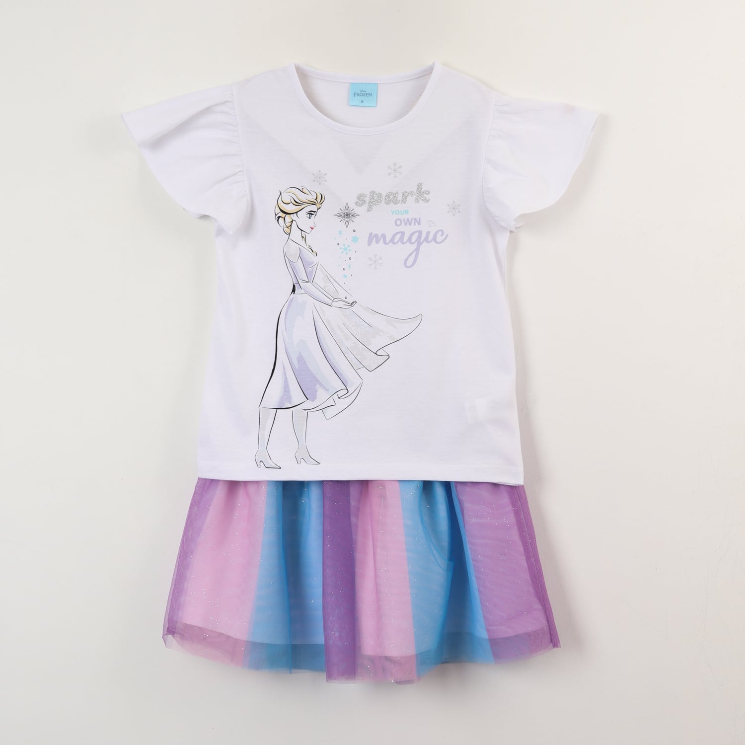 CONJUNTO TULL NIÑA FROZEN ELSA SPARKS BLANCO DISNEY - 1