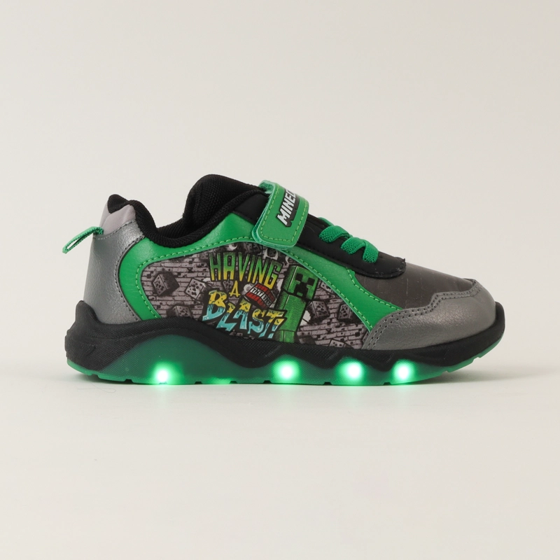 ZAPATILLAS CON LUCES NIÑO CREEPERS NEGRO MINECRAFT - 1