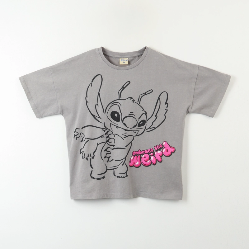 POLERA MANGA CORTA NIÑA LILO & STITCH ACID WASH GRIS DISNEY - 1