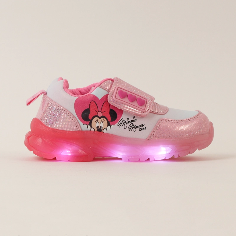 ZAPATILLAS CON LUCES NIÑA MINNIE CORAZONES ROSADO DISNEY - 1