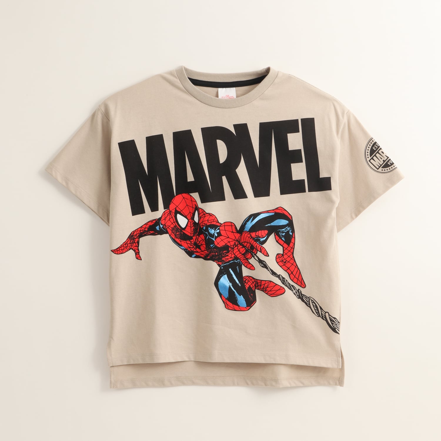 POLERA MANGA CORTA NIÑO SPIDERMAN JUMP BEIGE MARVEL - 1