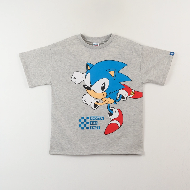 POLERA MANGA CORTA NIÑO GRIS GOTTA GO FAST SONIC - 1