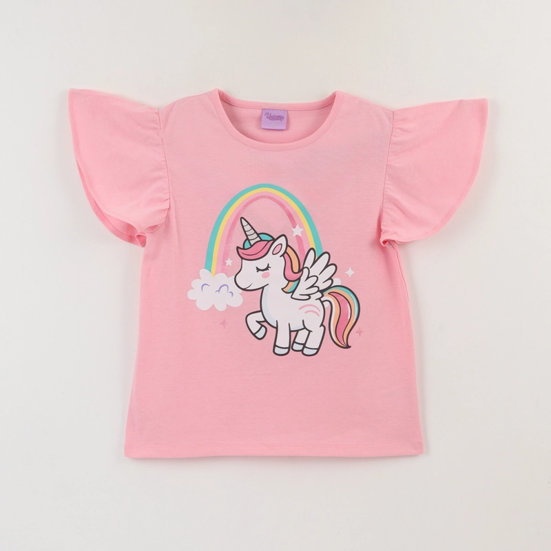 POLERA MANGA CORTA NIÑA ROSADO ARCOIRIS UNICORNIO - 1