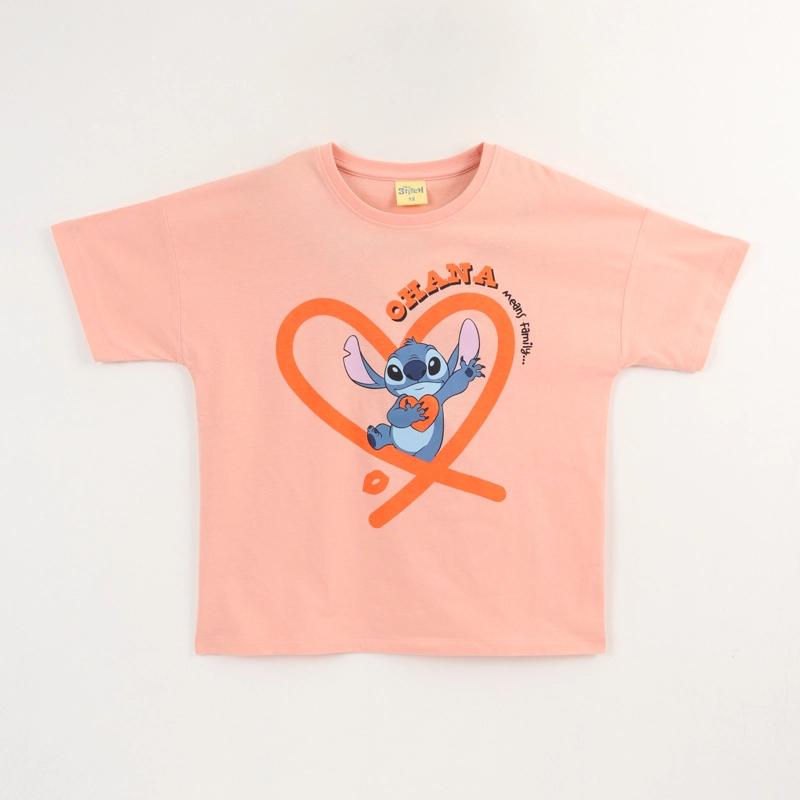 POLERA MANGA CORTA NIÑA DAMASCO STITCH OHANA DISNEY - 1
