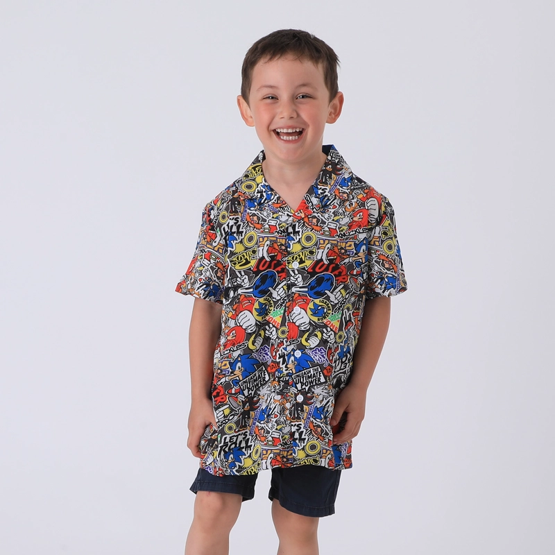 CAMISA NIÑO AZUL FULL PRINT LETS ROLL SONIC - 1