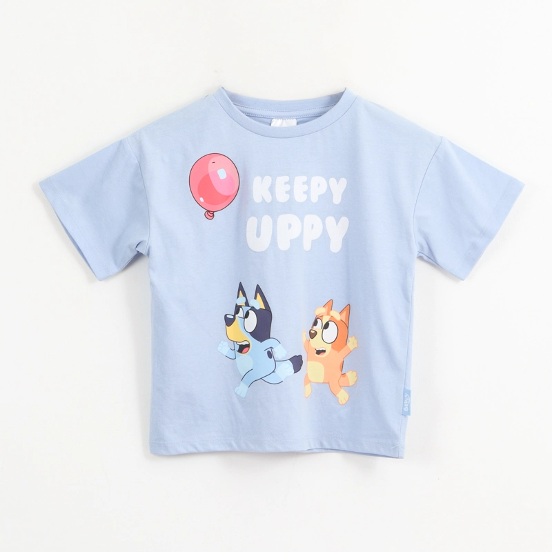 POLERA MANGA CORTA NIÑO CELESTE ESTAMPADO GLOBO BLUEY - 1