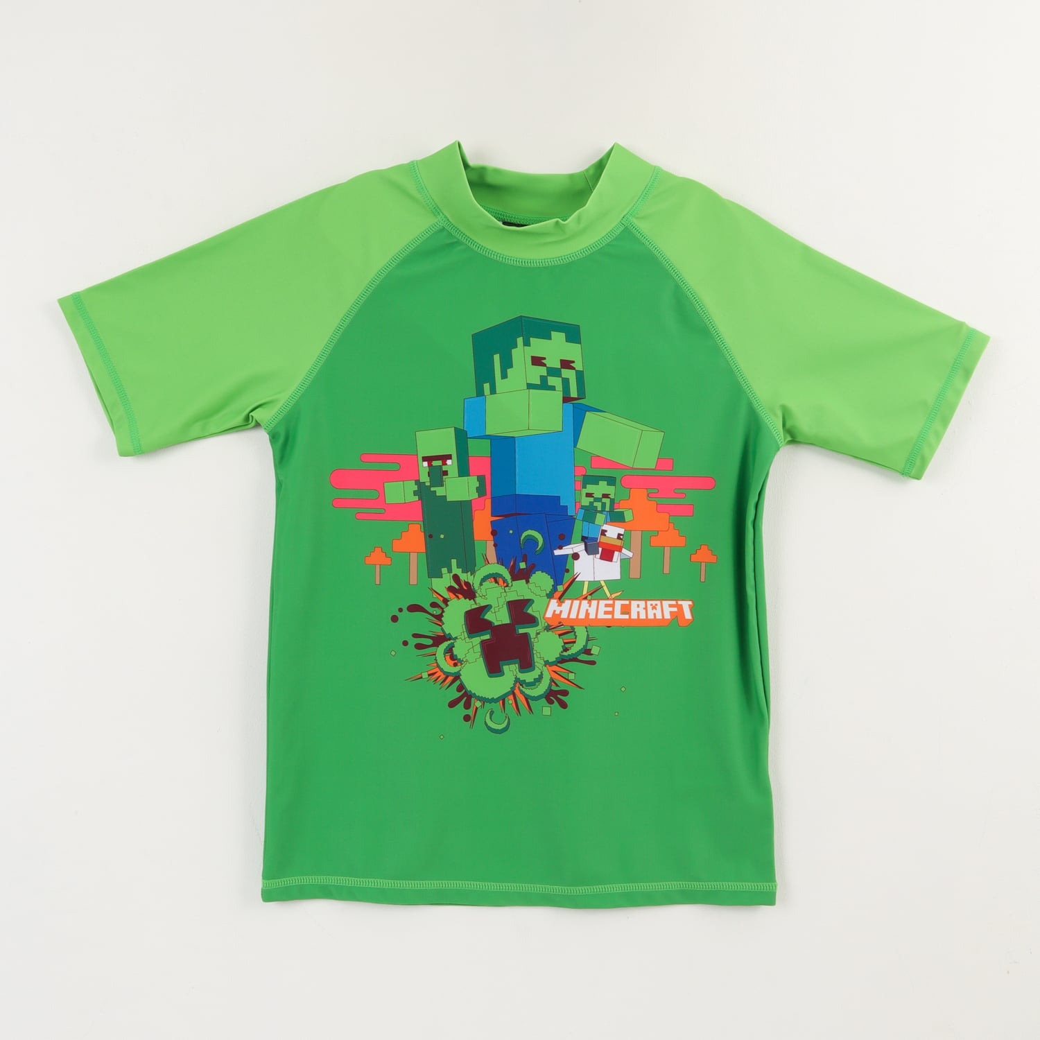 POLERA UV MANGA CORTA NIÑO VERDE CREEPER & ZOMBIE MINECRAFT - 1