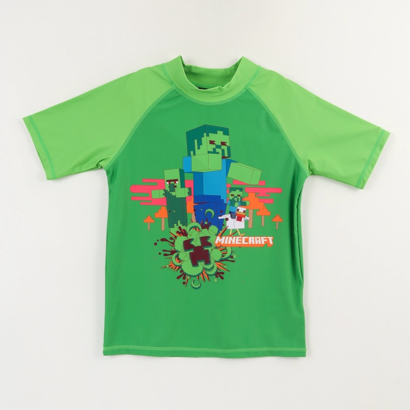 POLERA UV MANGA CORTA NIÑO VERDE CREEPER & ZOMBIE MINECRAFT - 1