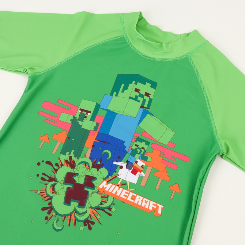 POLERA UV MANGA CORTA NIÑO VERDE CREEPER & ZOMBIE MINECRAFT - 3