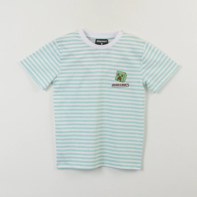 POLERA MANGA CORTA NIÑO VERDE RAYAS CREEPER MINECRAFT - 2