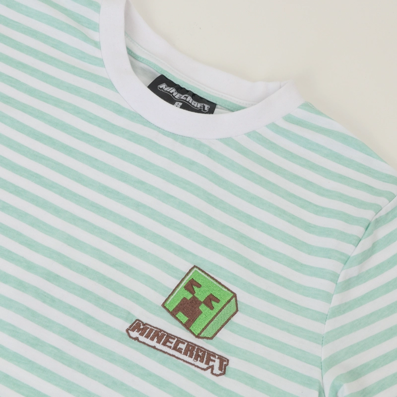 POLERA MANGA CORTA NIÑO VERDE RAYAS CREEPER MINECRAFT - 4