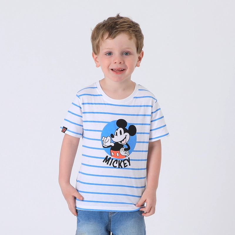 POLERA MANGA CORTA BLANCO NIÑO RAYAS MICKEY DISNEY - 1