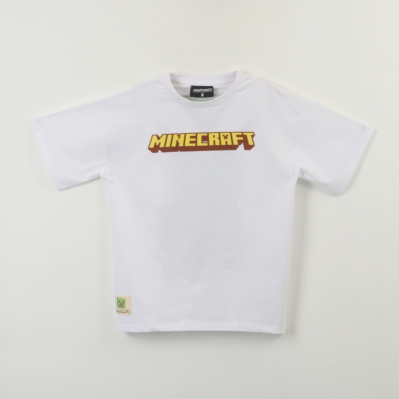 POLERA MANGA CORTA BLANCO NIÑO BACK PRINT CREEPER MINECRAFT - 1
