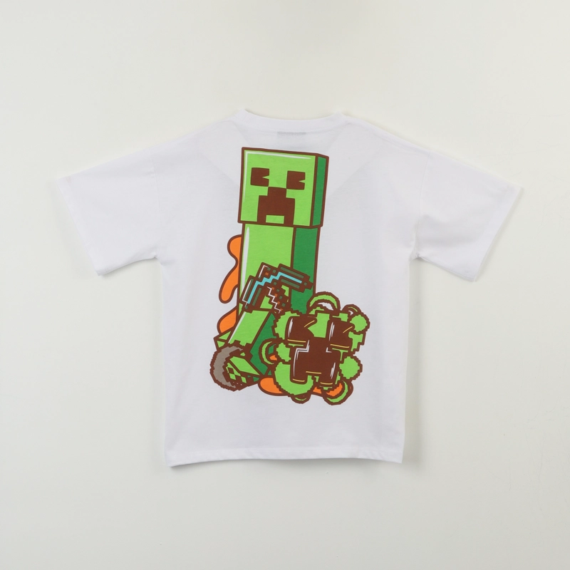 POLERA MANGA CORTA BLANCO NIÑO BACK PRINT CREEPER MINECRAFT - 2
