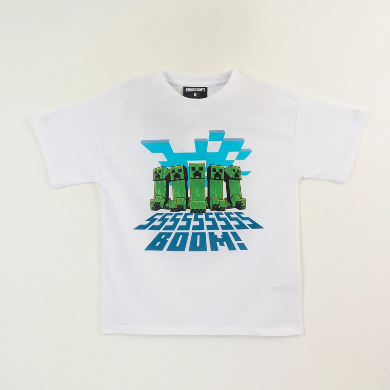 POLERA MANGA CORTA BLANCO NIÑO CREEPERS BOOM MINECRAFT - 1