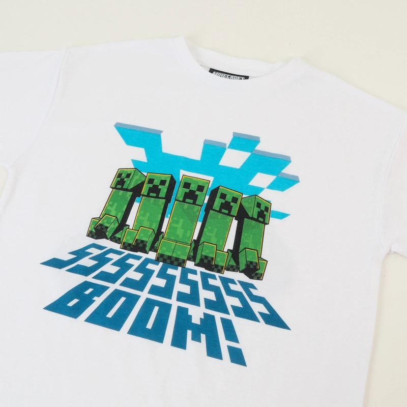 POLERA MANGA CORTA BLANCO NIÑO CREEPERS BOOM MINECRAFT - 3