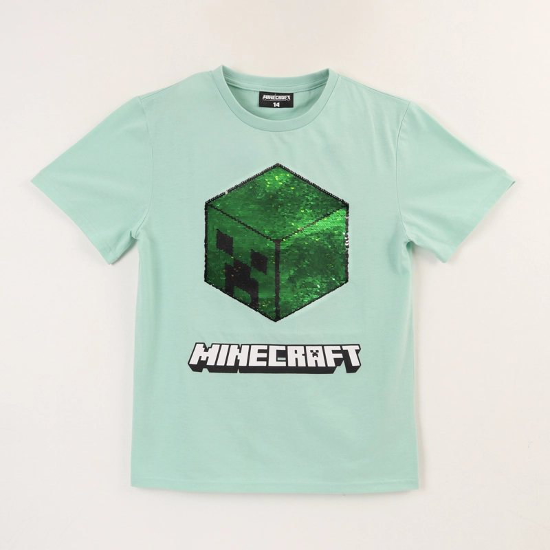 POLERA MANGA CORTA NIÑO VERDE SEQUINS REVERSI MINECRAFT - 1
