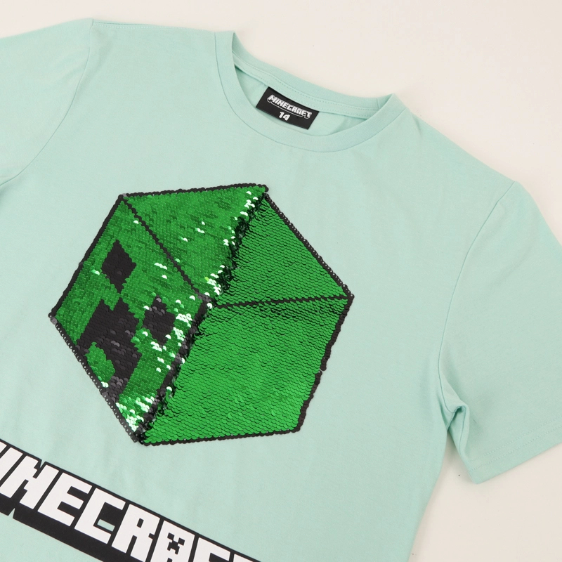 POLERA MANGA CORTA NIÑO VERDE SEQUINS REVERSI MINECRAFT - 3