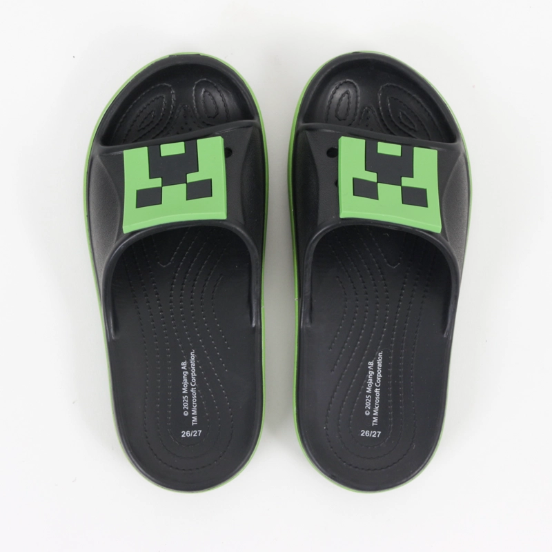 SANDALIA SLIDE NEGRO NIÑO CREEPER MINECRAFT - 3