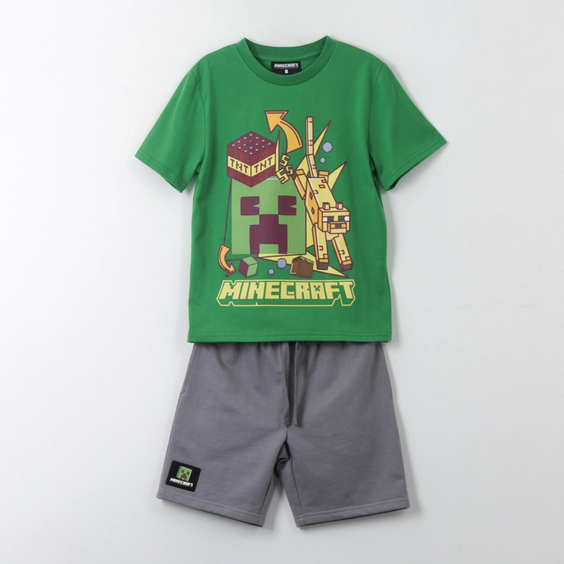 CONJUNTO NIÑO VERDE SHORT CORDON CREEPER MINECRAFT - 1