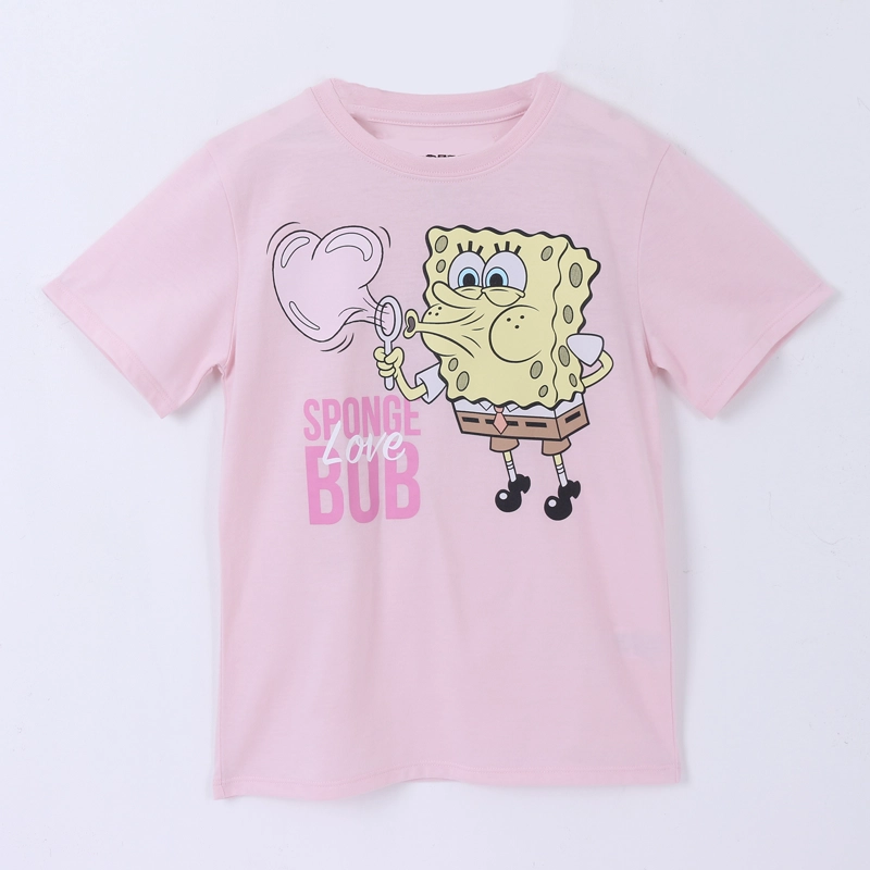 POLERA MANGA CORTA NIÑO ROSADO CORAZON BOB ESPONJA - 1