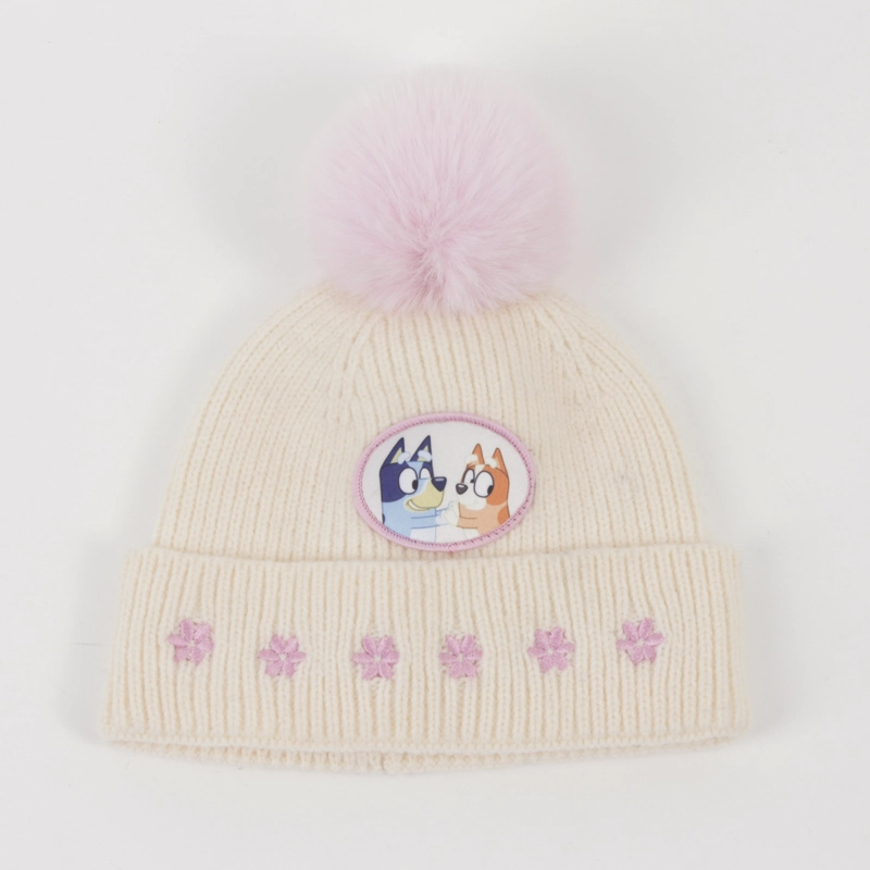 GORRO CON POMPON NIÑA FLORES ROSADO BINGO & BLUEY - 1