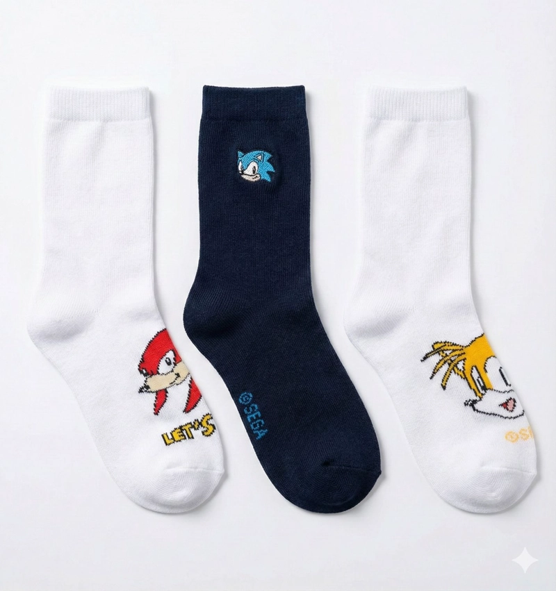 TRIPACK CALCETINES ESCOLARES NIÑO PERSONAJES BLANCO SONIC - 1