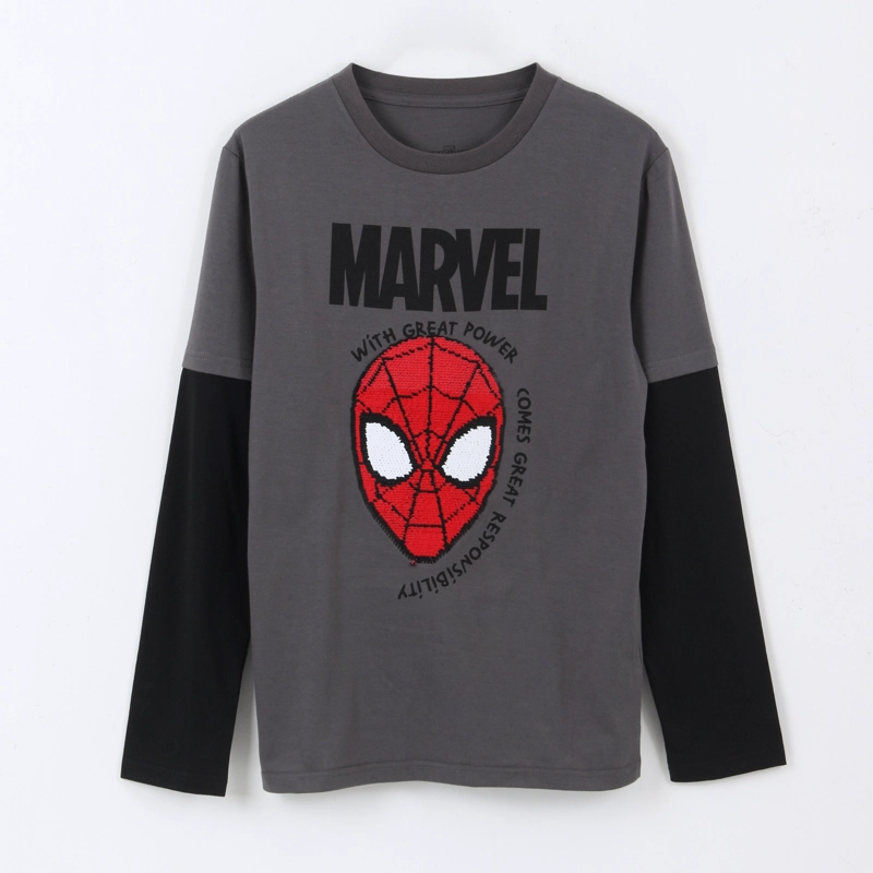 POLERA DOBLE MANGA NIÑO SPIDERMAN FACE GRIS MARVEL - 1