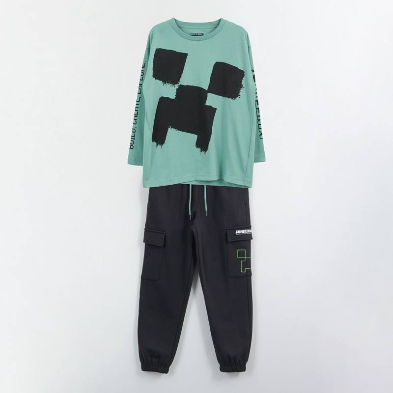 CONJUNTO NIÑO CREEPER CARGO VERDE MINECRAFT - 1