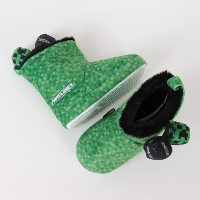 PANTUFLA BOTA NIÑO INVERNAL POMPONES VERDE MINECRAFT - 4
